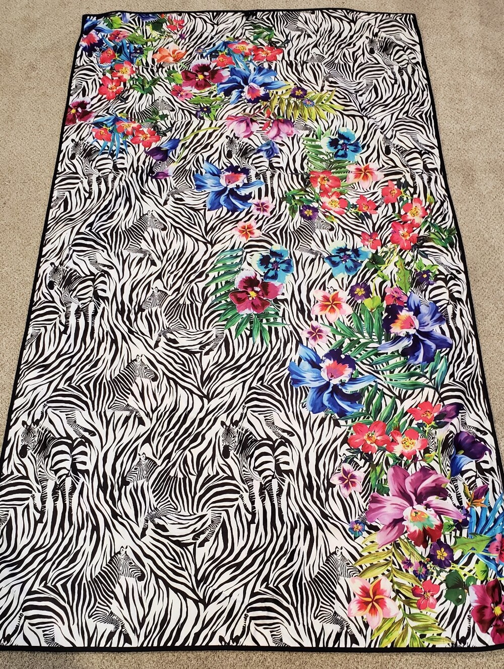 Johnny Was Beach Towel Blanket Zebra Floral Print NEW